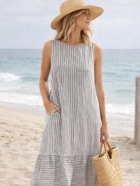 Francesca Bettini 100% Linen Sleeveless Midi Dress Size Large